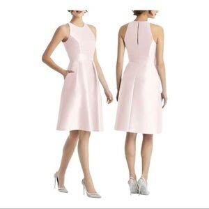 ALFRED SUNG Pink A-Line Halter Midi Dress